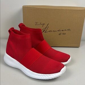 Vintage Havana Jasmine Mid Top Sneakers Red Splash Stretch Mess Fabric‎ top NIB